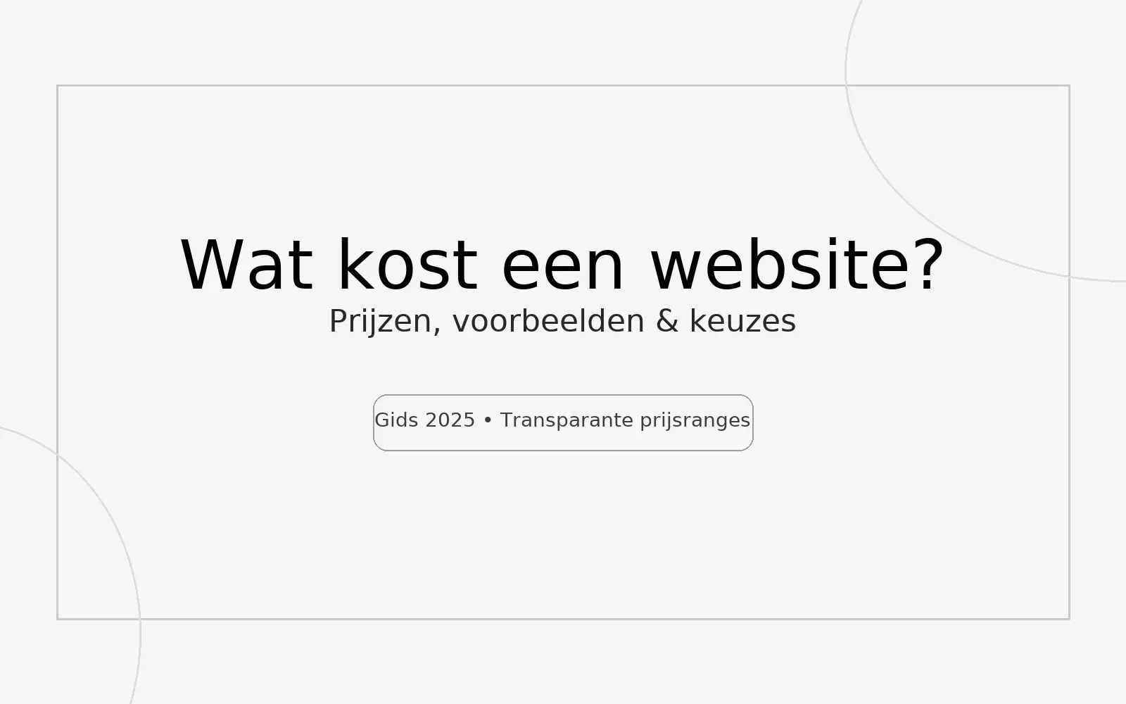 Hero banner met tekst ‘Wat kost een website?’ en ondertitel ‘Prijzen, voorbeelden & keuzes’ (16:10).