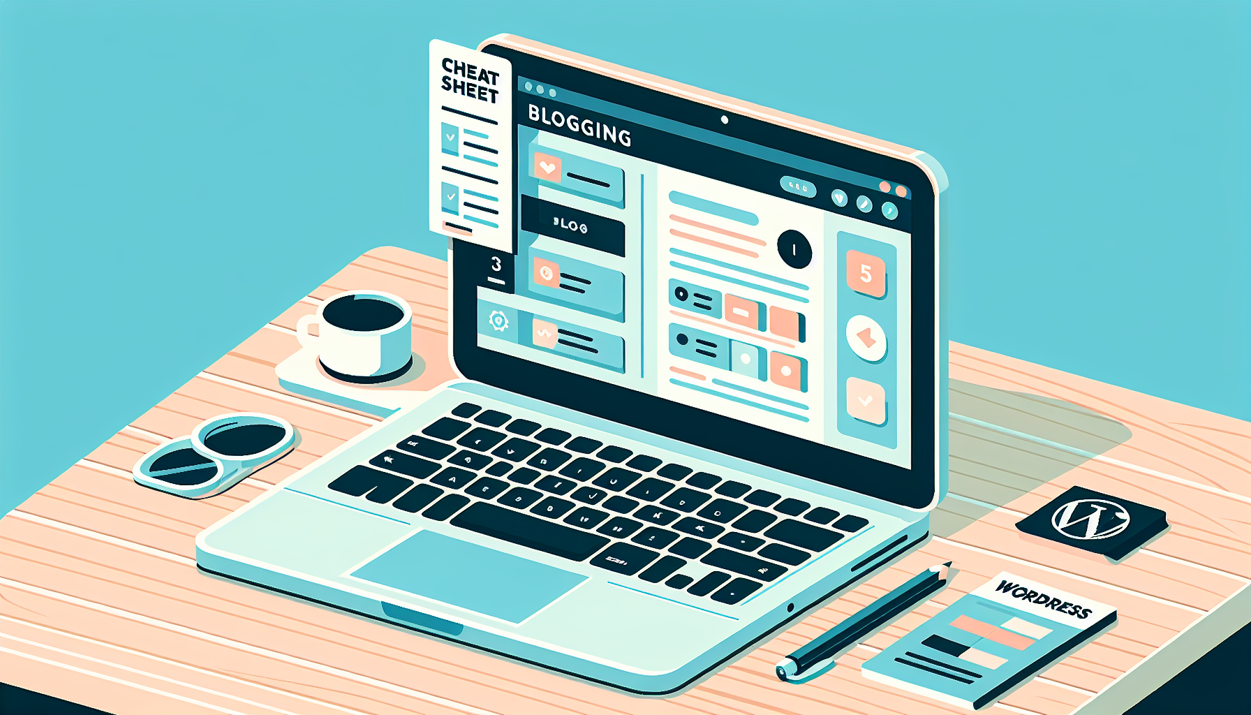 WordPress cheatsheet overzicht met sneltoetsen, codes en tips op een computerscherm