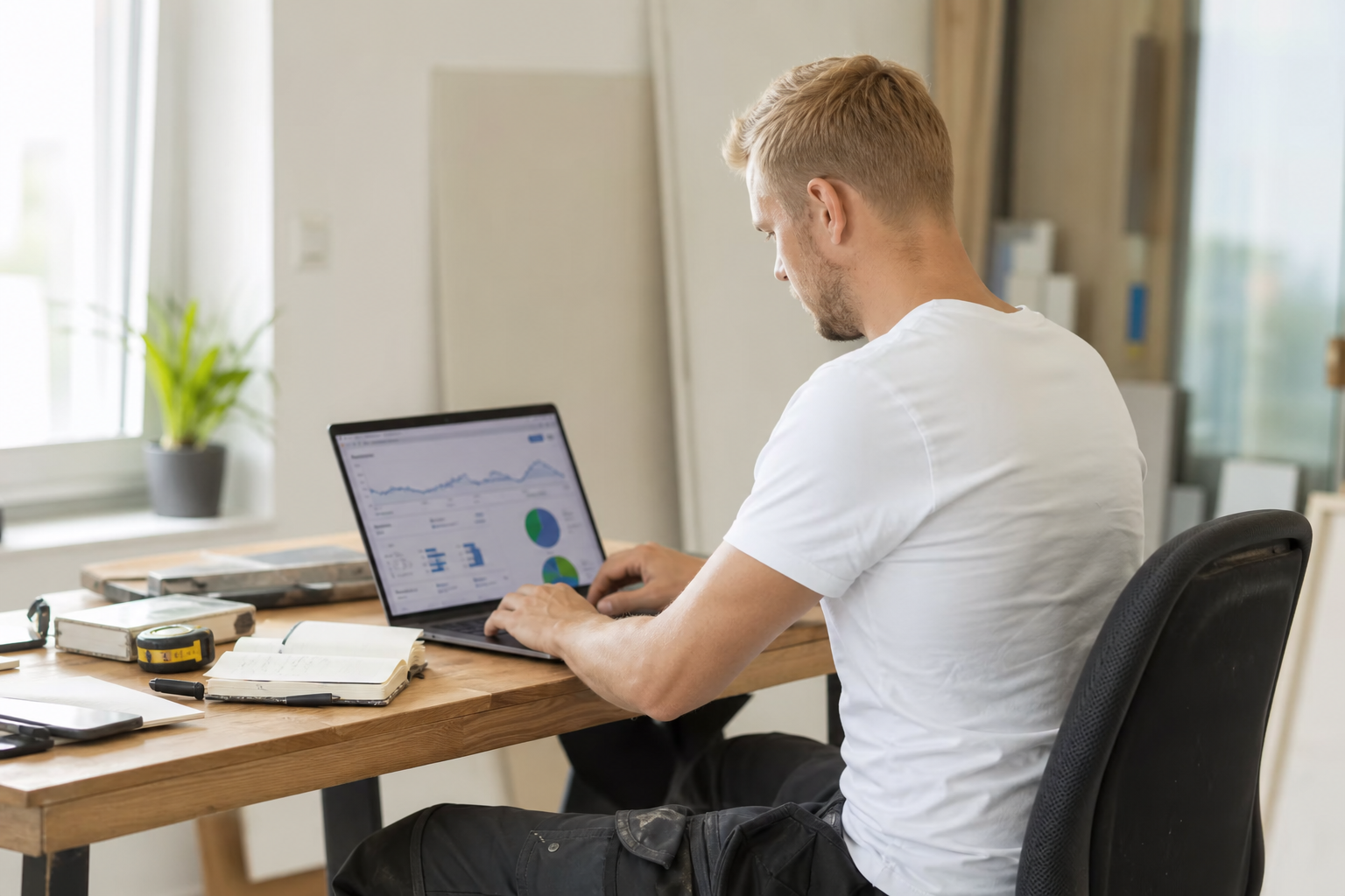 Dashboard met googleanalytic-grafieken voor bezoekers, conversies en pagina-analyse