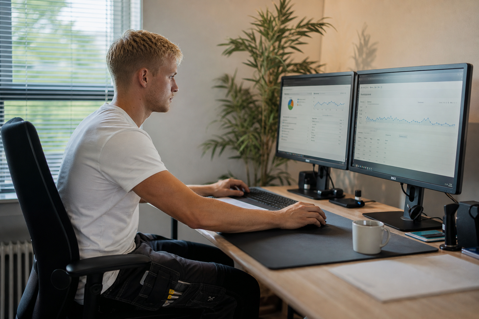 Website hoger in google met SEO-analyse op laptop en groeigrafiek